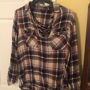 Plaid 3/4 sleeve pull over